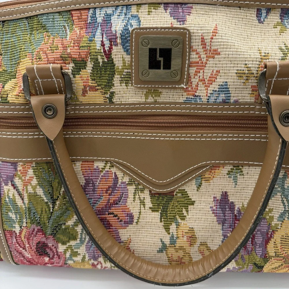 Leisure Multicolor Floral Satchel Top Handle Bag Zip Closure Adjustable Strap